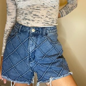 Denim Diamond Design High Waisted Jean Shorts
